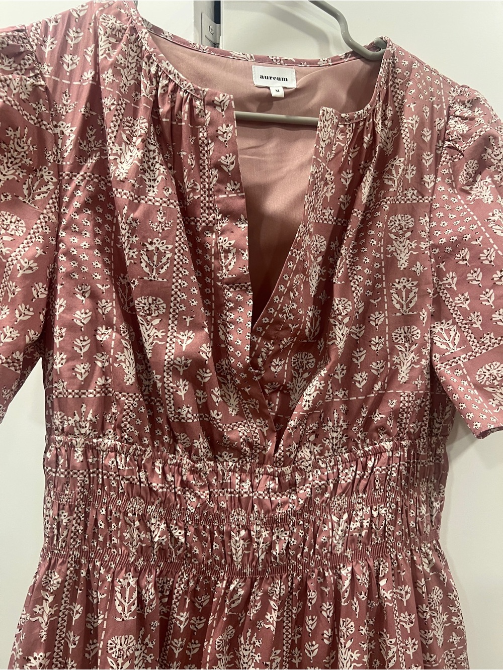 Aureum tiered Smocked Waist Pink Floral Midi Dress - Picture 3 of 5
